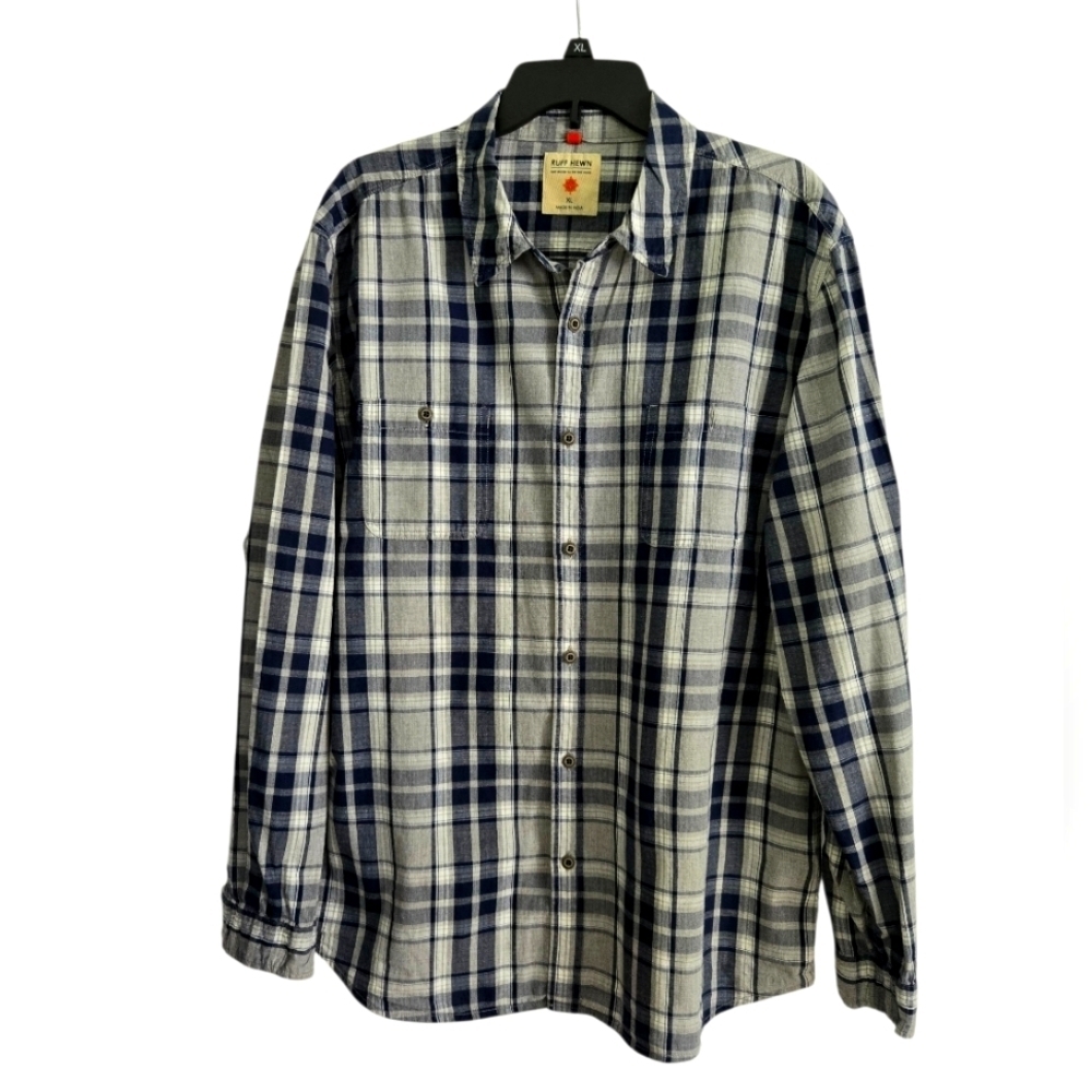 Ruff Hewn Mens Cotton Long Sleeve Button Up Plaid Shirt Size XL